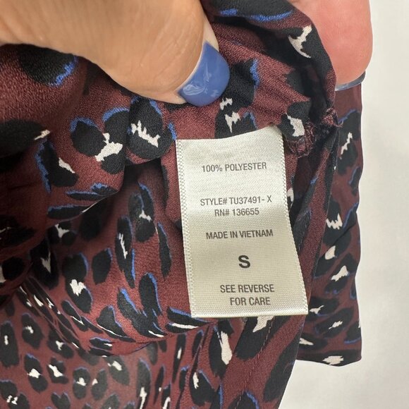 2/$24 West Kei Leopard Print High Low Blouse Burgundy Small #A0294 TRB2 - Picture 6 of 7